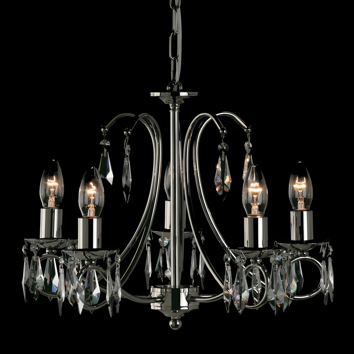 Ternis 5 Light Crystal Chandelier - Nickel