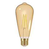 The Energizer 5W Non-Dimmable ST64 LED Gold Filament Bulb in Warm White combines nostalgia and modern technology with its warm, amber glow and visible filament. This bulb features an elongated, teardrop shape and an E27 screw base, offering energy efficiency in a vintage style at 2200K.