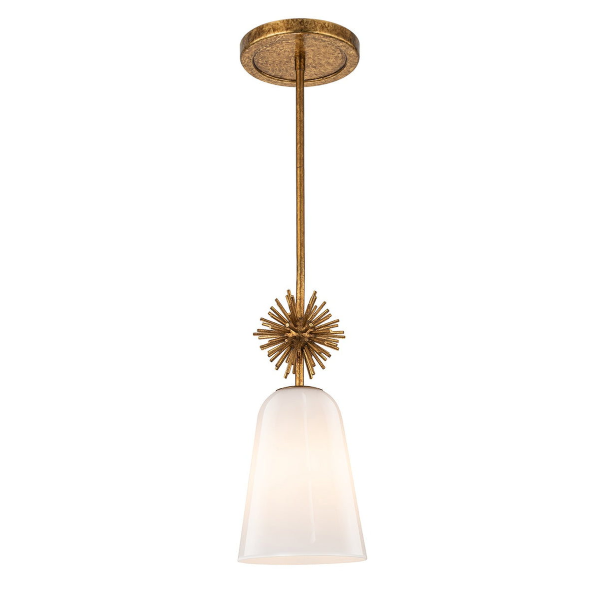 Staring 1 Light Mini Pendant Light - Distressed Gold with Opal Glass