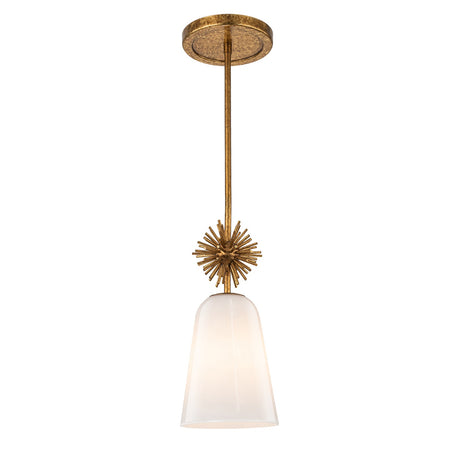 Staring 1 Light Mini Pendant Light - Distressed Gold with Opal Glass