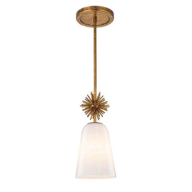 Staring 1 Light Mini Pendant Light - Distressed Gold with Opal Glass