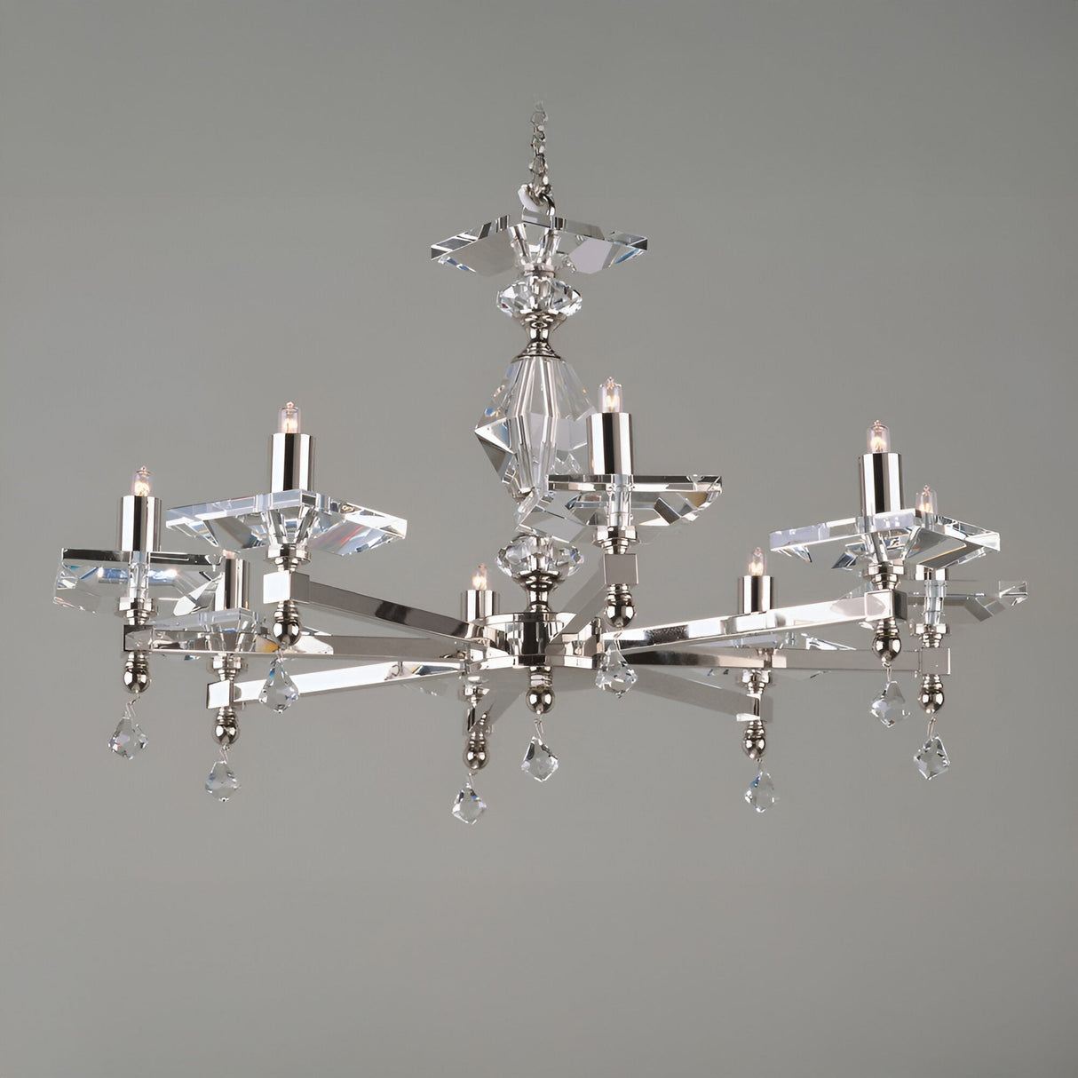 Caelis 8 Light Optical Glass Chandelier - Nickel