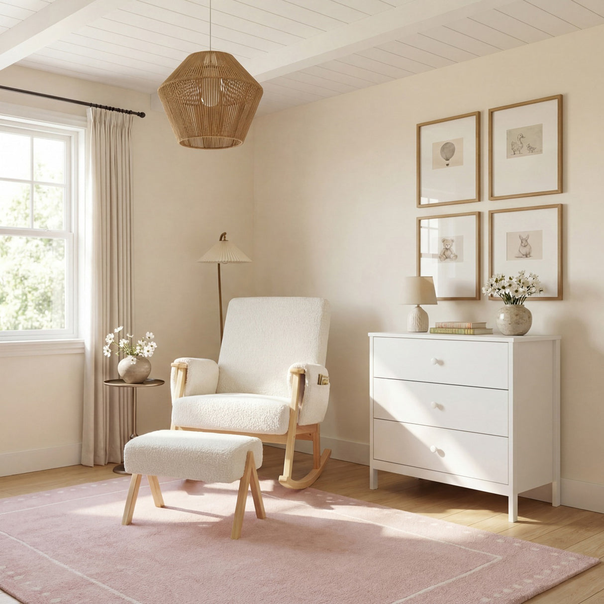 Storyteller Rocking Nursing Chair & Footstool Set - Off White