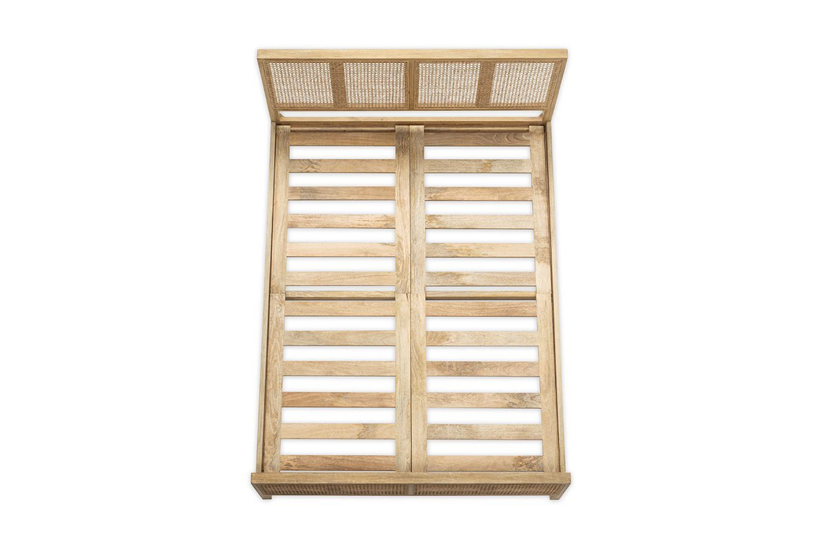 Saharsa Double Cane & Mango Wood Bed Frame - Natural