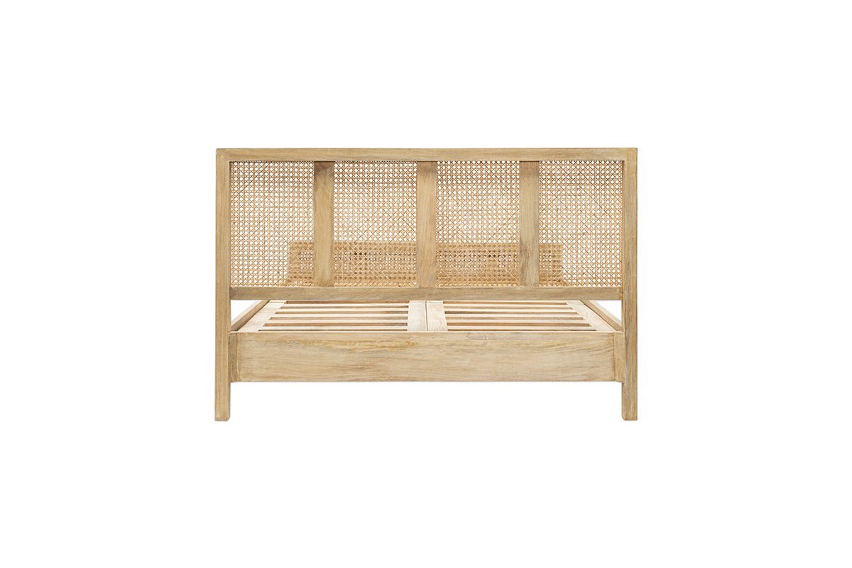Saharsa Double Cane & Mango Wood Bed Frame - Natural
