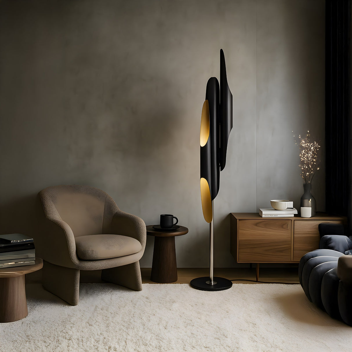 Stealth 6 Light Floor Lamp - Brass & Black