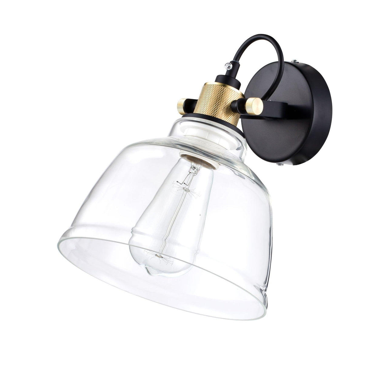 Alternative view of Irving Wall Light in black with transparent glass, highlighting its transparent glass and stylish black frame