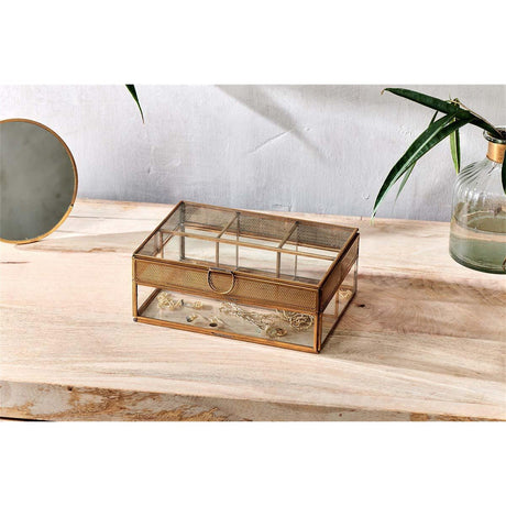 Tama Glass Jewellery Box - Antique Brass