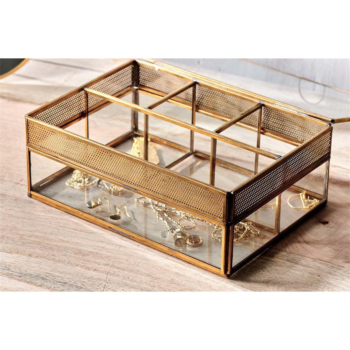 Tama Glass Jewellery Box - Antique Brass