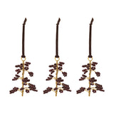 Tanu Mango Wood Beaded Baubles - Brass & Ruby - Set of 3