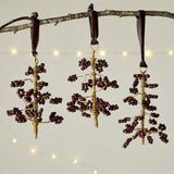 Tanu Mango Wood Beaded Baubles - Brass & Ruby - Set of 3
