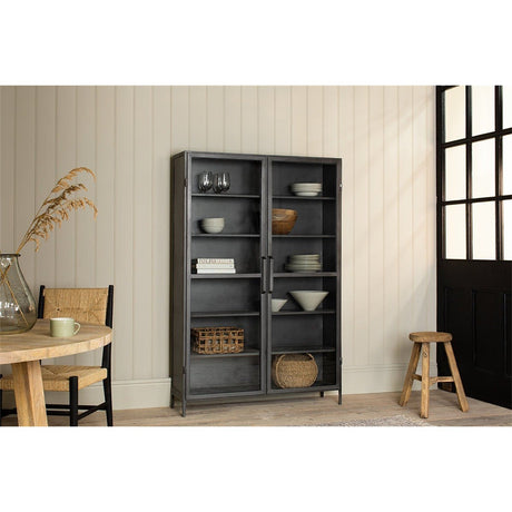 Takua Wide Iron Display Cabinet - Dark Grey