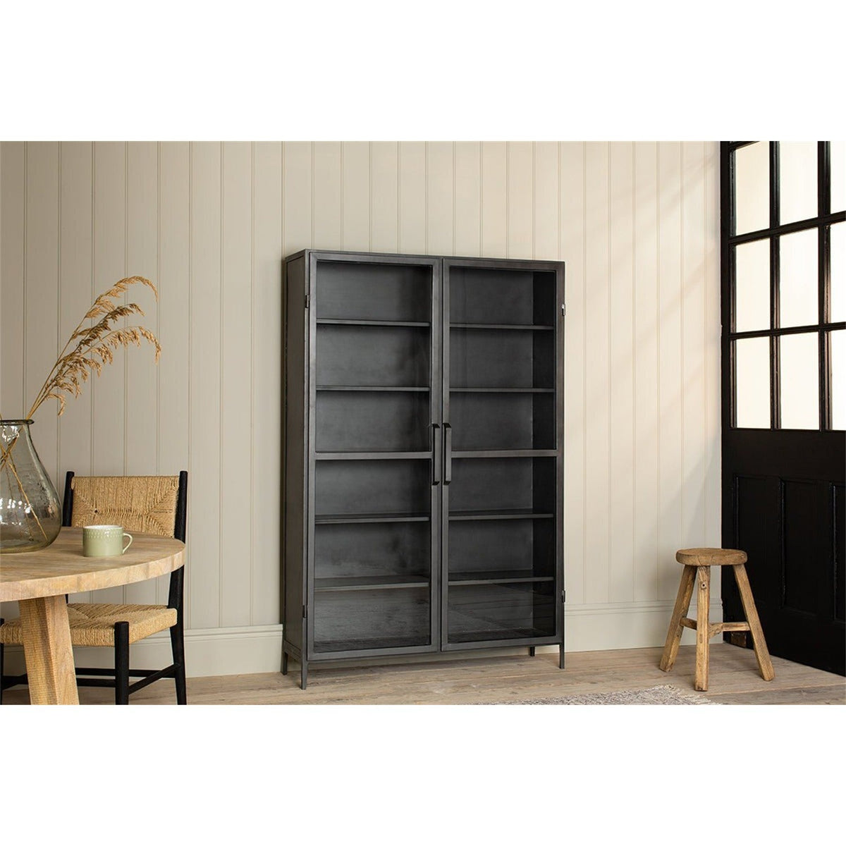 Takua Wide Iron Display Cabinet - Dark Grey