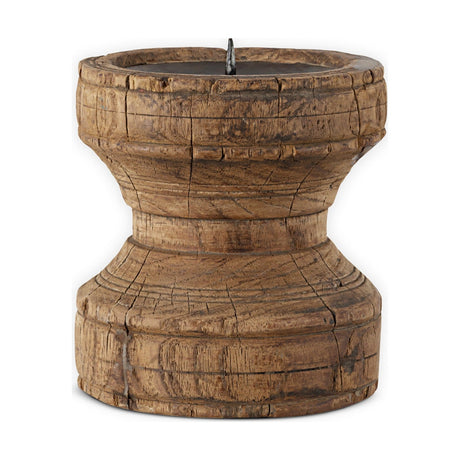 Thoko Reclaimed Wood Round Candlestick - Dark Stain