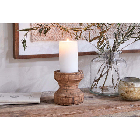 Thoko Reclaimed Wood Round Candlestick - Dark Stain