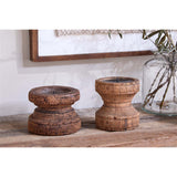 Thoko Reclaimed Wood Round Candlestick - Dark Stain