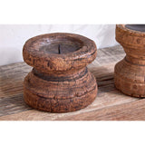 Thoko Reclaimed Wood Round Candlestick - Dark Stain