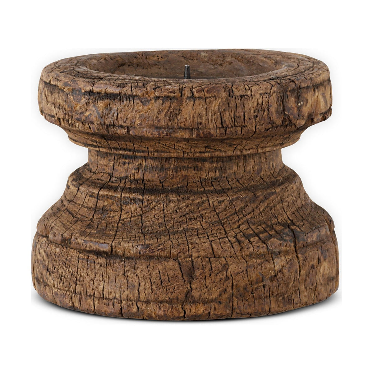 Thoko Reclaimed Wood Round Candlestick - Dark Stain
