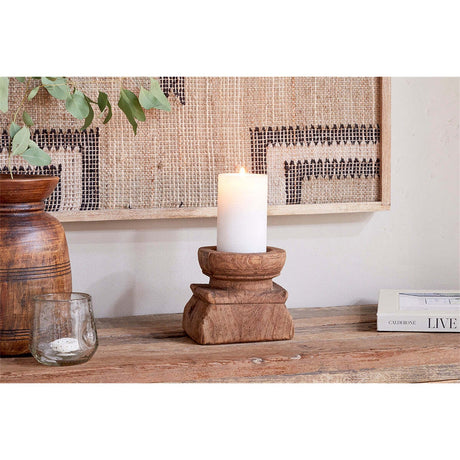 Thoko Square Reclaimed Wood Candlestick - Dark Stain