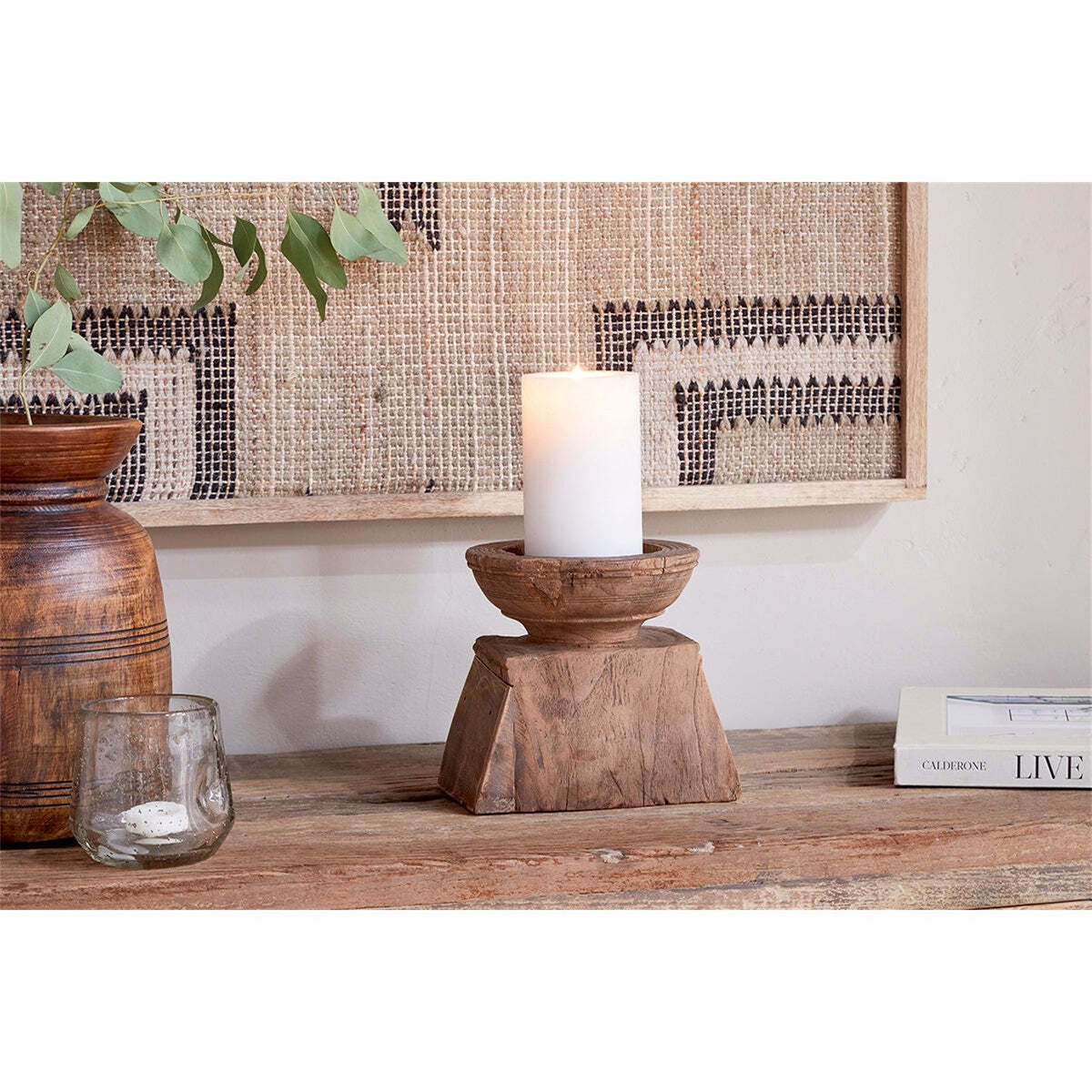 Thoko Square Reclaimed Wood Candlestick - Dark Stain