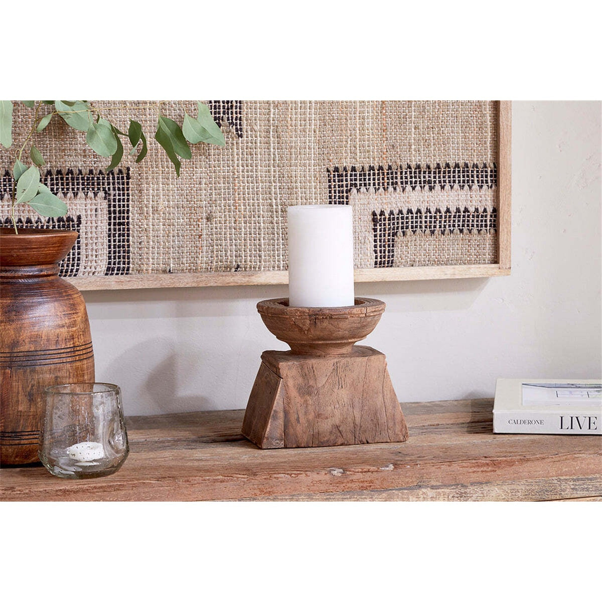 Thoko Square Reclaimed Wood Candlestick - Dark Stain