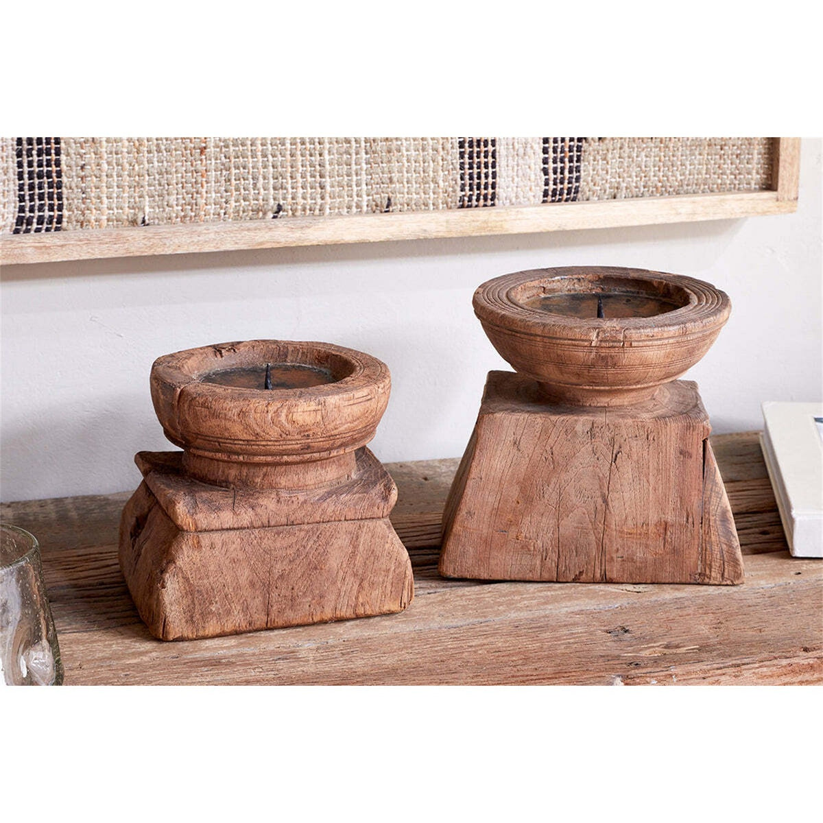 Thoko Square Reclaimed Wood Candlestick - Dark Stain