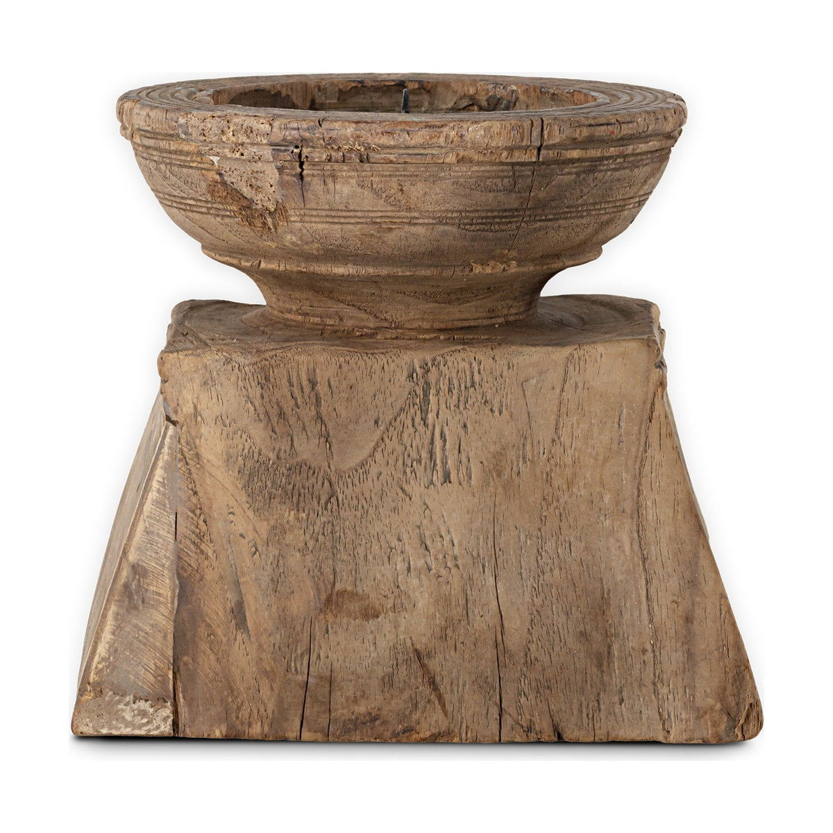 Thoko Square Reclaimed Wood Candlestick - Dark Stain