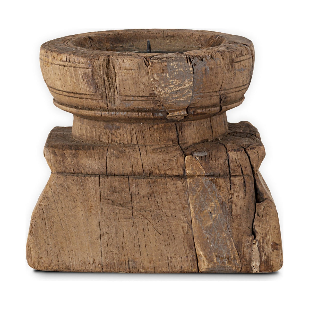 Thoko Square Reclaimed Wood Candlestick - Dark Stain