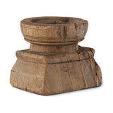 Thoko Square Reclaimed Wood Candlestick - Dark Stain