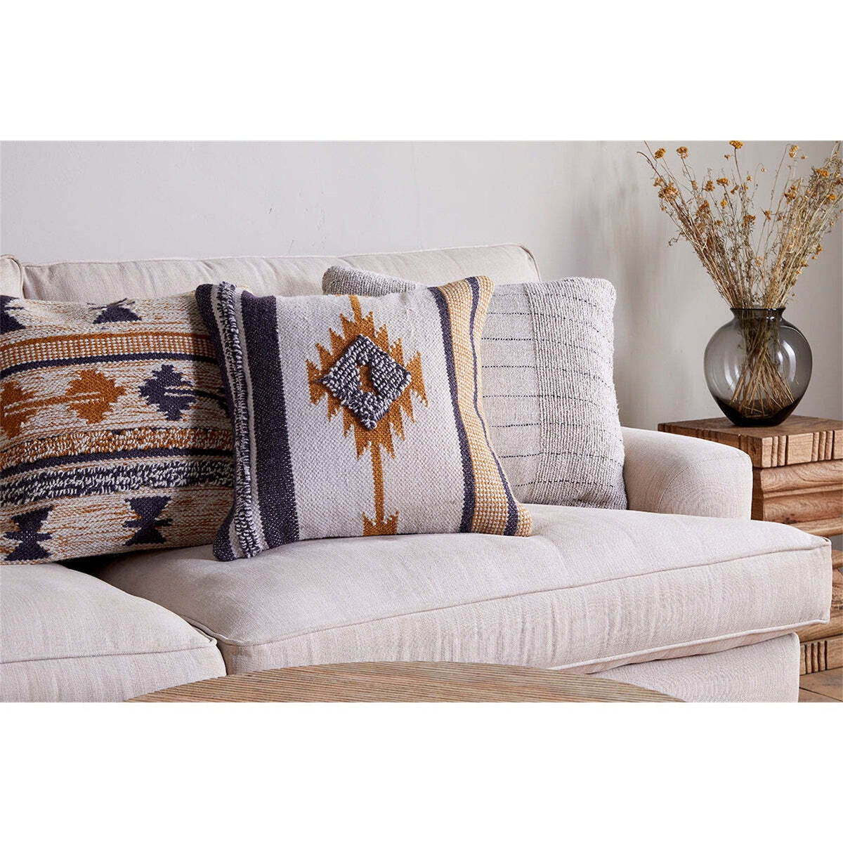 Tussi Mara 50 x 50cm Cushion Cover - Mustard & Grey