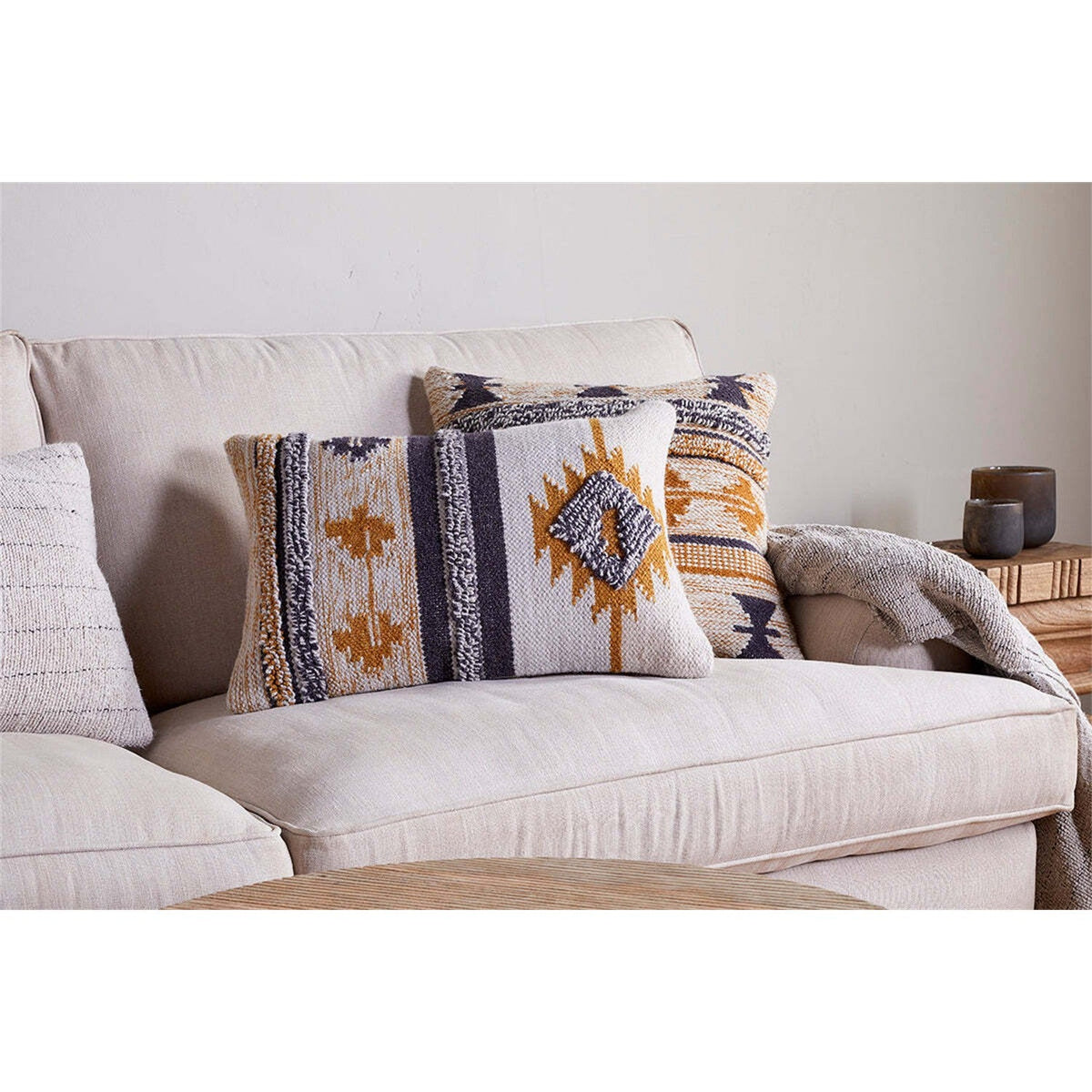 Tussi Sia 60 x 40cm Wool Cushion Cover - Mustard & Grey