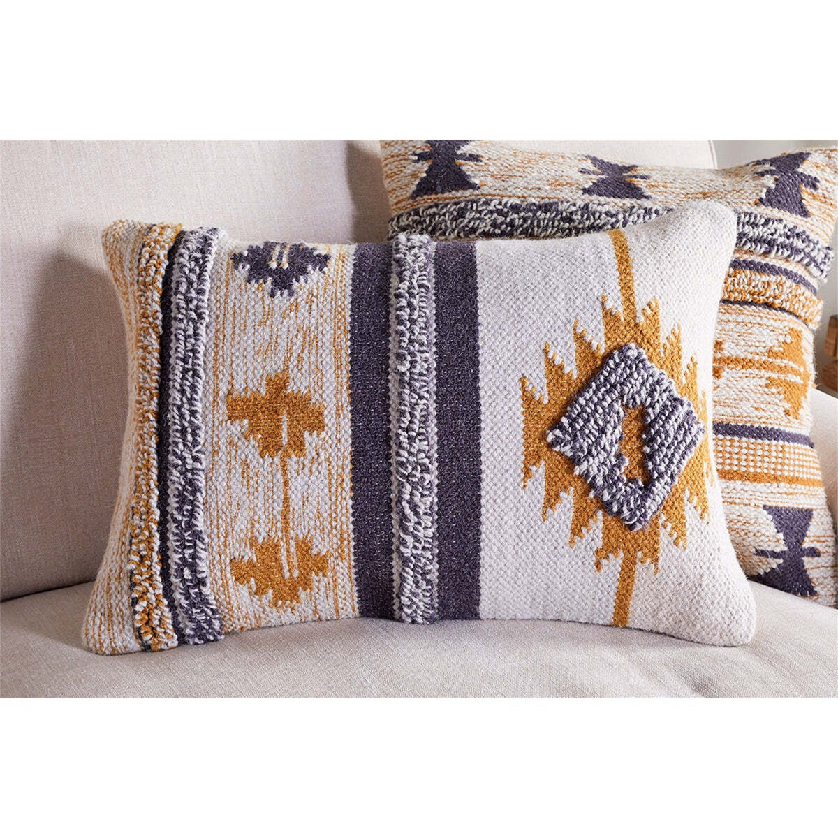 Tussi Sia 60 x 40cm Wool Cushion Cover - Mustard & Grey