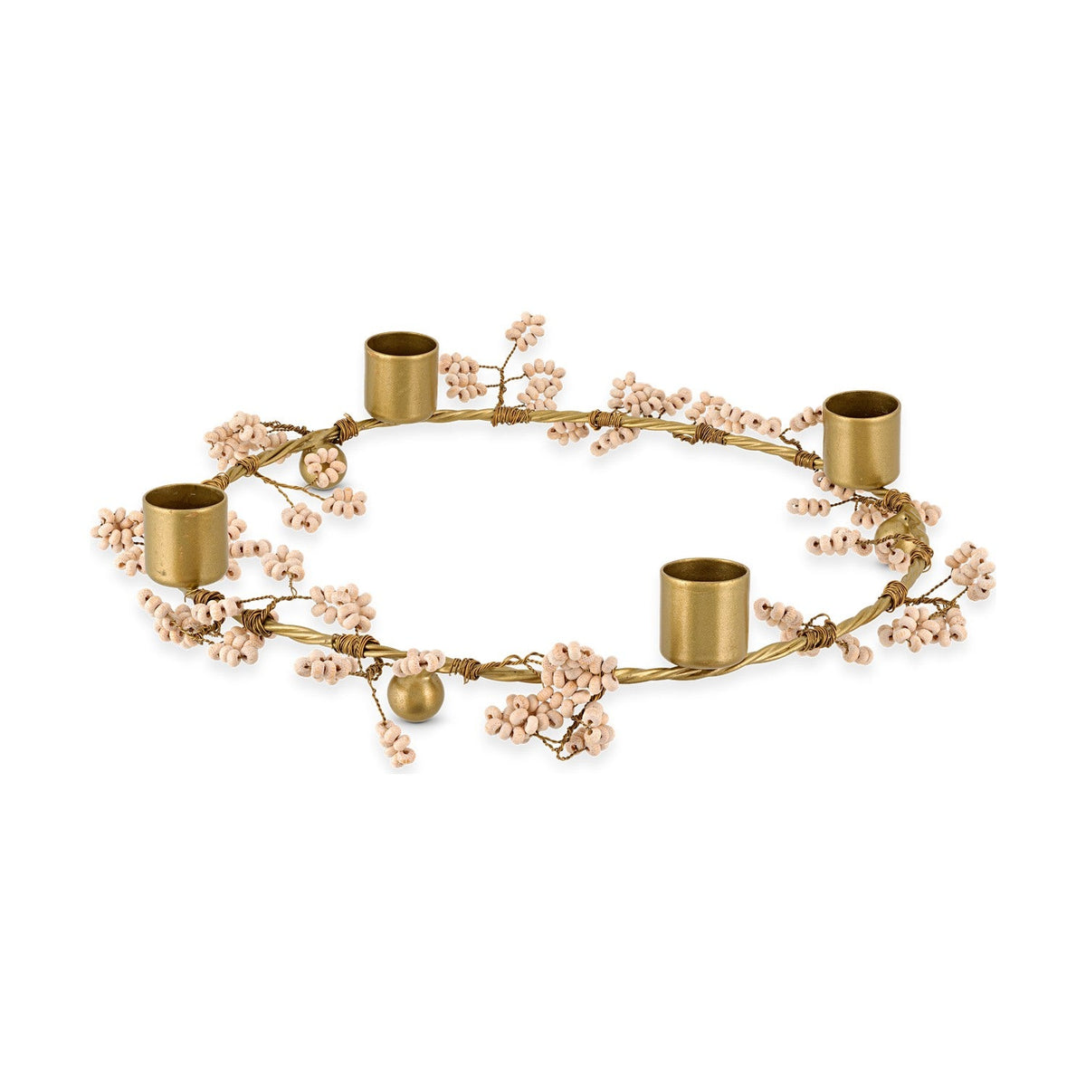 Tanu Mango Wood Christmas Candle Holder - Brass & Natural