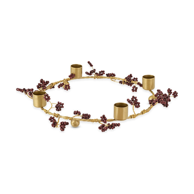 Tanu Mango Wood Christmas Candle Holder - Brass & Ruby