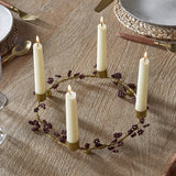 Tanu Mango Wood Christmas Candle Holder - Brass & Ruby