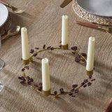 Tanu Mango Wood Christmas Candle Holder - Brass & Ruby
