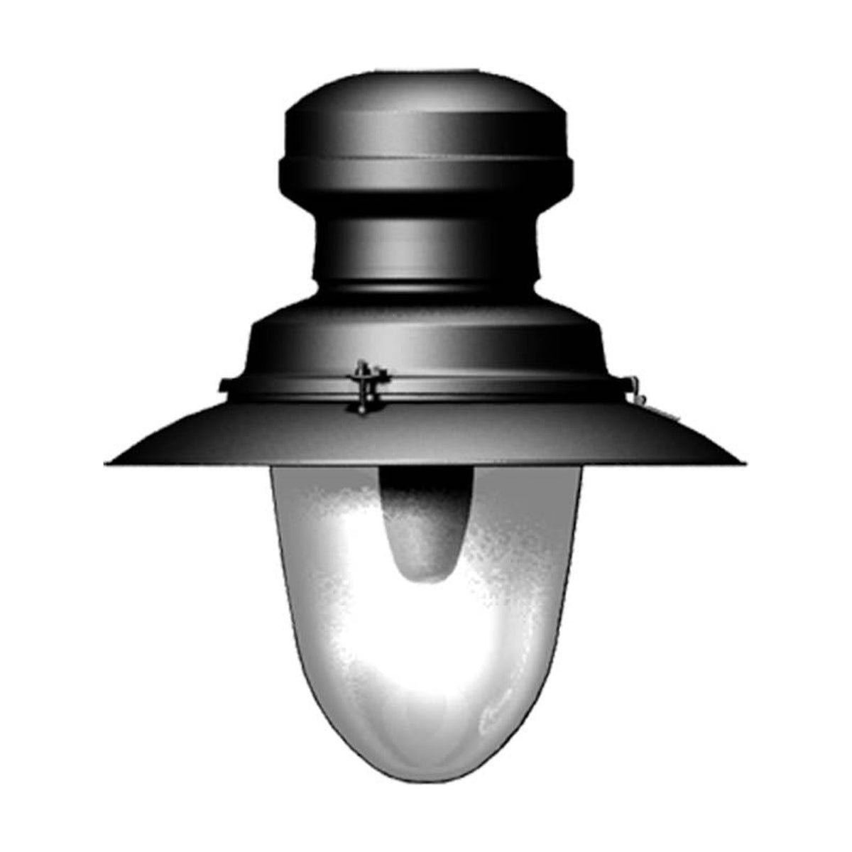 Aluminium replacement teardrop lantern head in black, 0.53m tall, with domed cap, wide flat brim, and clear teardrop-shaped glass shade, shown on a plain white background.