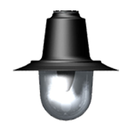 Aluminium teardrop lantern head in black, 0.21m tall, with a wide brim top and rounded glass diffuser, shown on a plain white background.