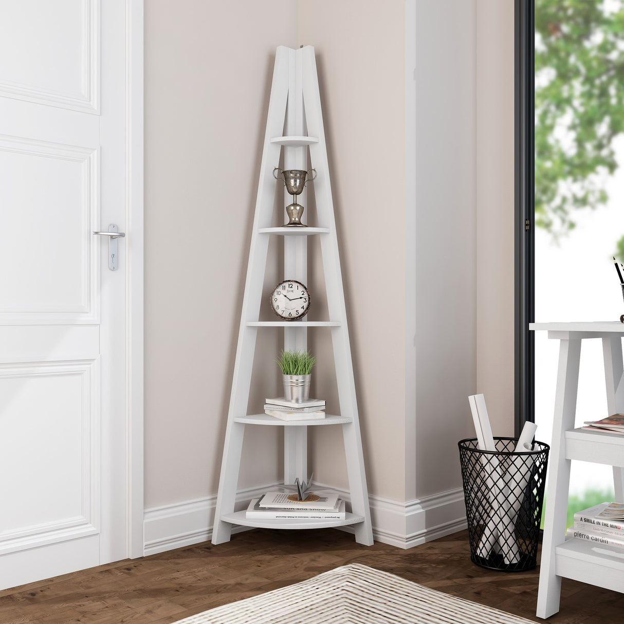 Tiva Corner Ladder Shelving Unit – White
