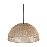 Tivi Natural Jute Lampshade, a wide dome pendant shade hand-wound in vertical jute cord with horizontal binding bands, shown with black cable on a plain white background.