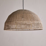 Tivi Natural Jute Lampshade – wide dome pendant shade wound in fine vertical jute cord with horizontal binding bands, shown on a plain light background with black cable.