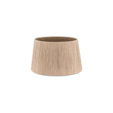 Tiwa Small Woven Jute Lampshade in natural straw, a tapered drum with fine vertical cord detailing and visible brass fitting ring, shown on a plain white background.