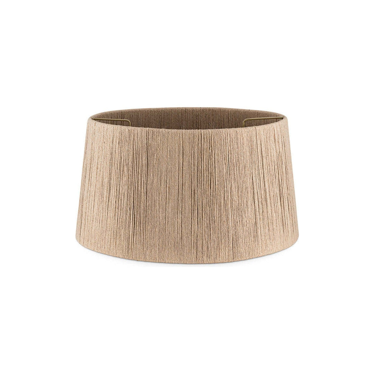 Tiwa Small Woven Jute Lampshade in natural straw-toned jute with vertical corded texture and a visible brass fitting ring, tapered drum shape on a plain white background.