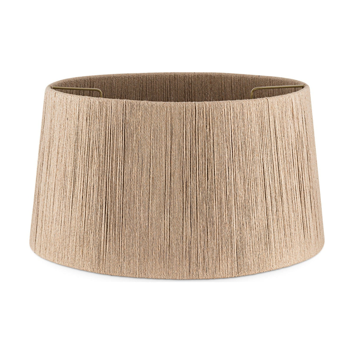 Tiwa Large Woven Jute Lampshade in natural, a tapered drum shade with fine vertical cord lines and a visible brass fitting ring, shown against a plain white background.