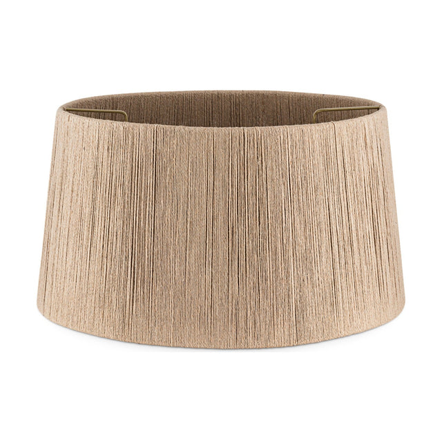 Tiwa Large Woven Jute Lampshade in natural, a tapered drum shade with fine vertical cord lines and a visible brass fitting ring, shown against a plain white background.