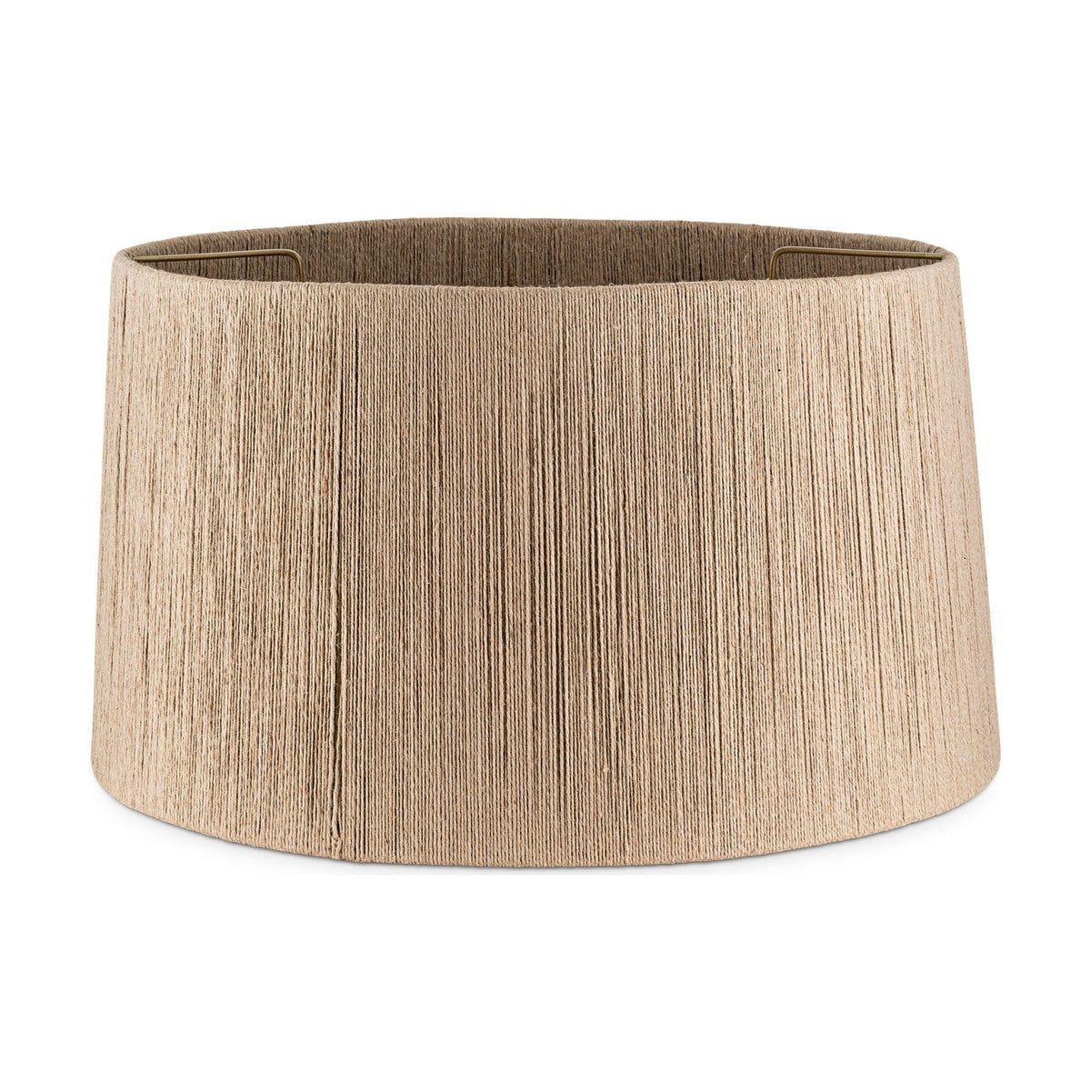 Tiwa extra large tapered drum lampshade in natural woven jute cord with visible brass fitting ring inside the top rim, shown on a plain white background.