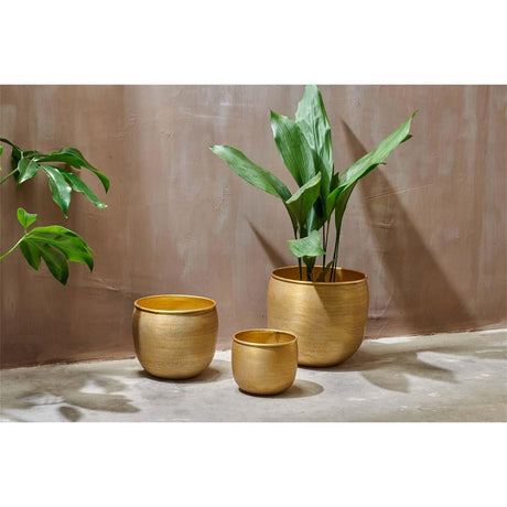 Tembesi Small Etched Aluminium Planter - Antique Brass