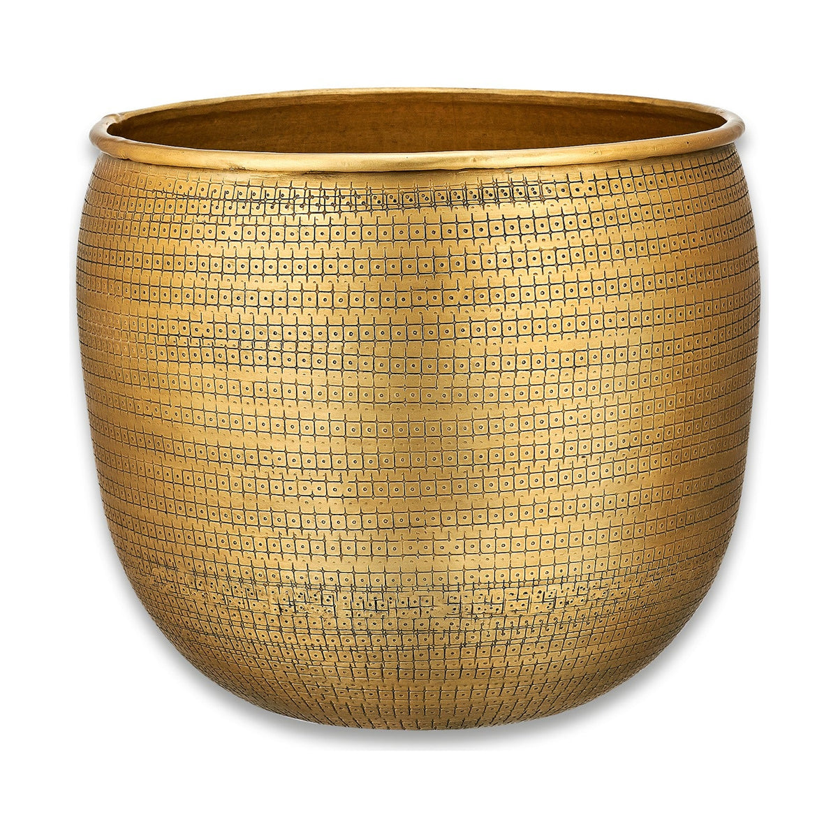 Tembesi Medium Etched Planter - Antique Brass