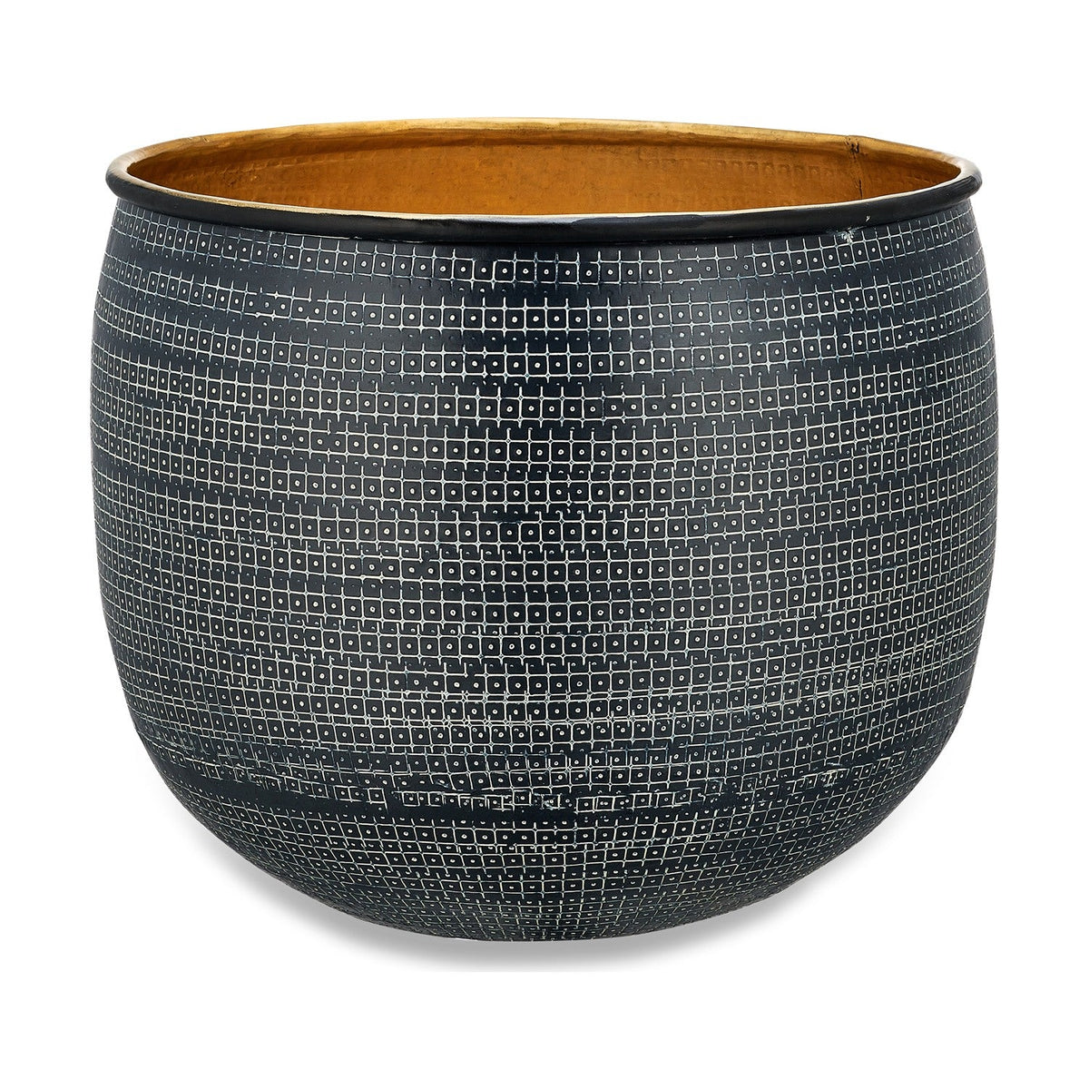 Tembesi Medium Etched Planter - Antique Black & Brass