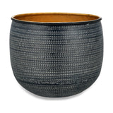 Tembesi Medium Etched Planter - Antique Black & Brass